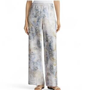 Lafayette 148 Riverside 100% Silk Wide Leg Pull On Pants Bluestone Multi XL NWT